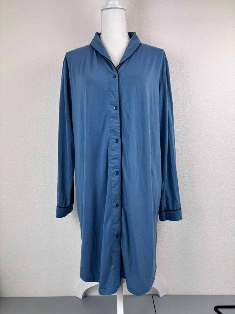 Softies women's large spring lake blue Tatum 36" shawl collar sleep shirt lounge